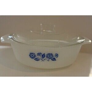 Anchor Hocking Fire King 1 Qt Casserole Dish Cornflower Blue Flower W/ Lid #436